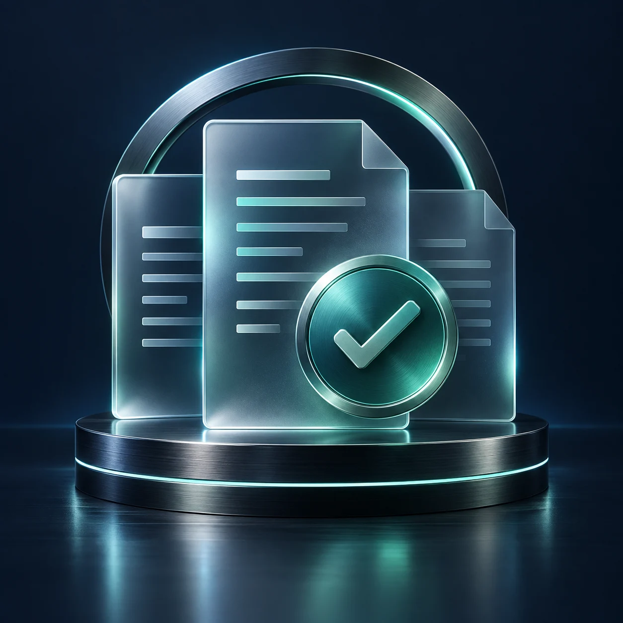Custom glass illustration of financial documents and a tax approval seal