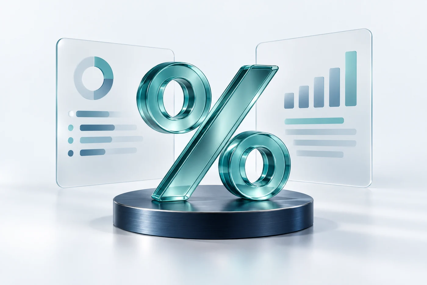 Custom glass illustration of a percent symbol and VAT invoices